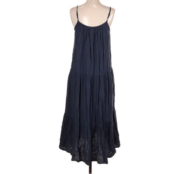 Xirena Ali Dress 100% Cotton Gauze Blue Navy Cami Tiered Dress with Pockets Sm - Picture 3 of 9